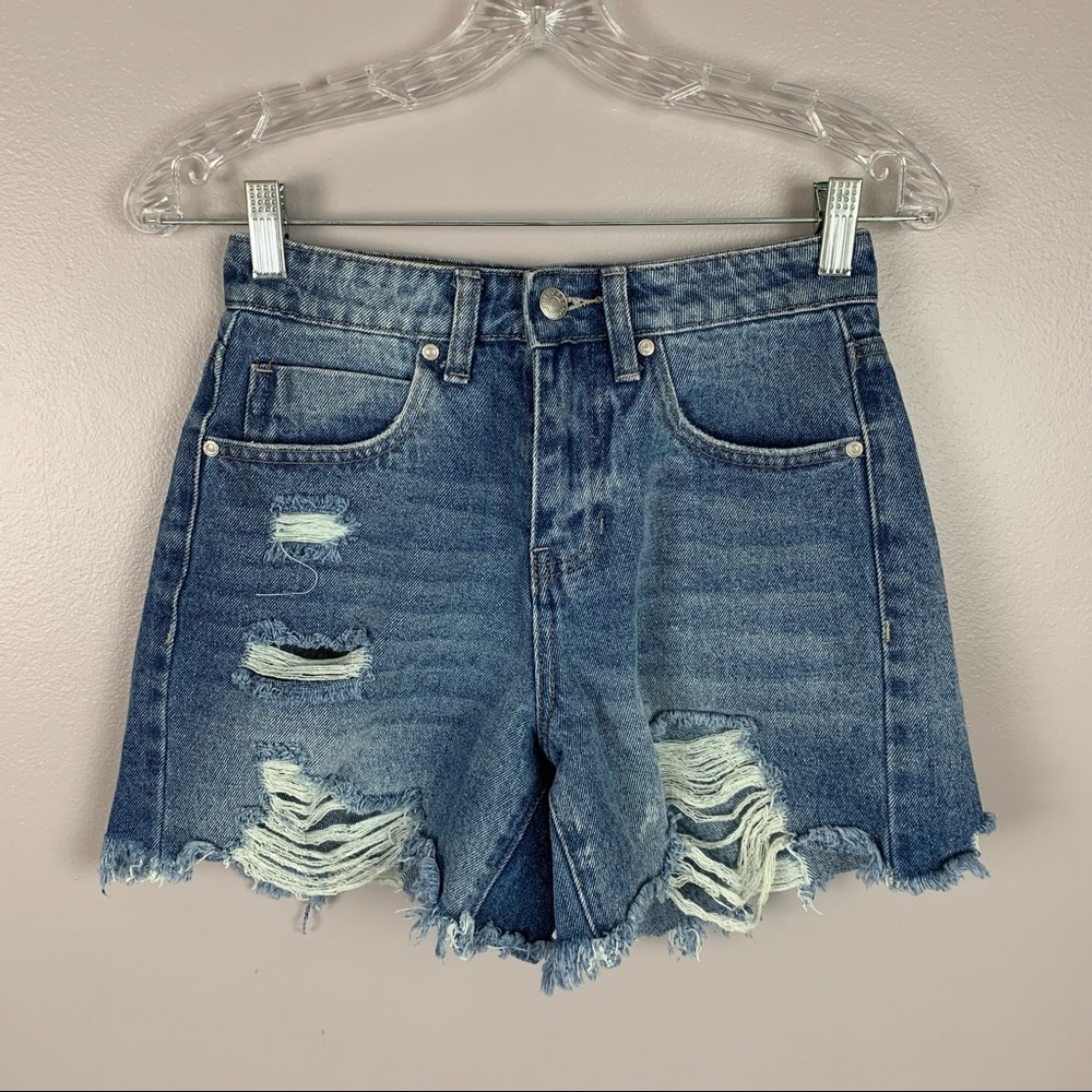 Organic Blue Distressed Jean Shorts 25
